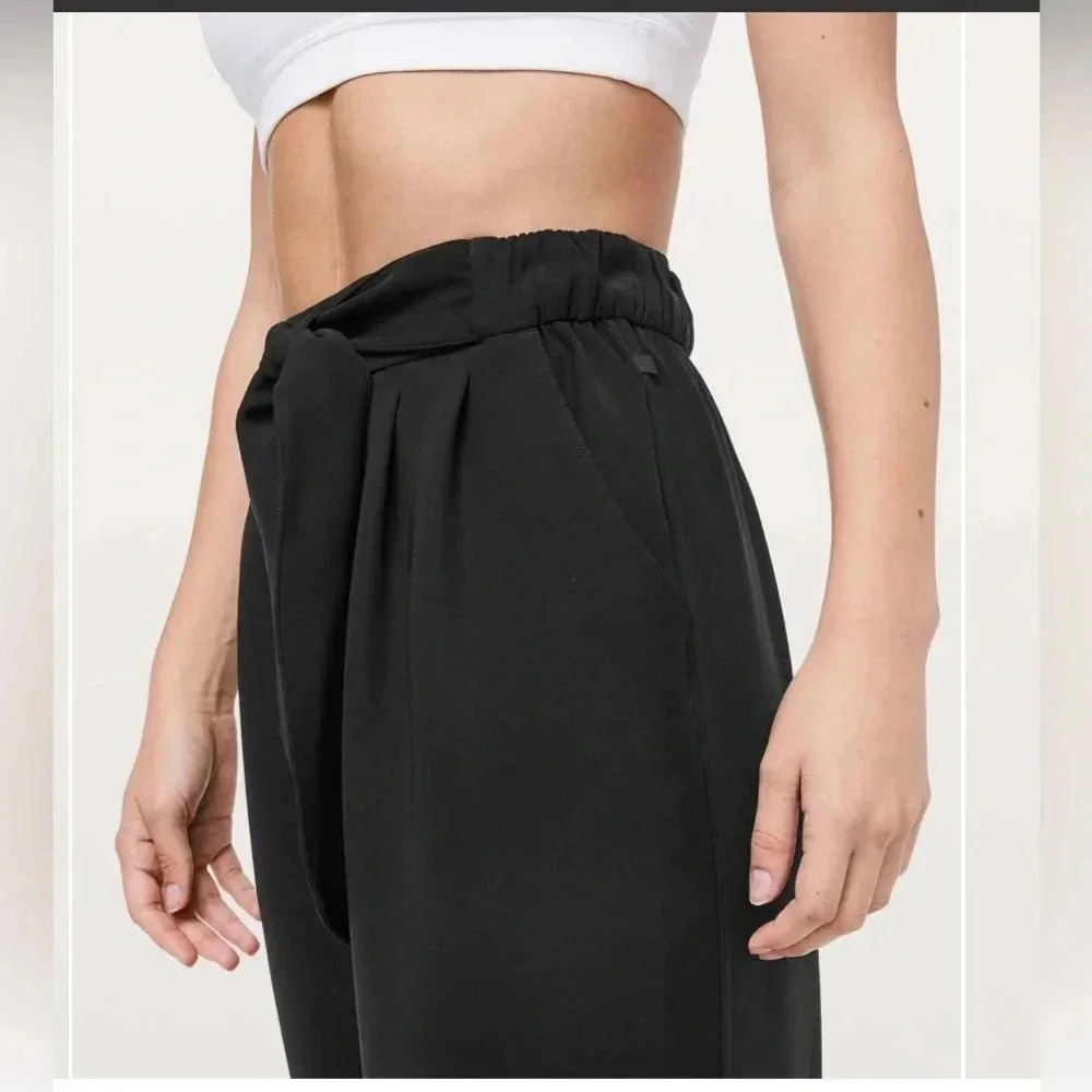 Lululemon Noir Crop Black Waist Tie High Rise Wide Leg Pants size 8 - Picture 3 of 7